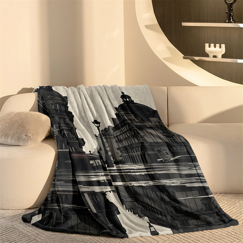 Paris Street Rain Reflection Flannel Blanket Soft Cozy Throw Blanket for Bed Sofa Couch Fuzzy Plush Bed Cover