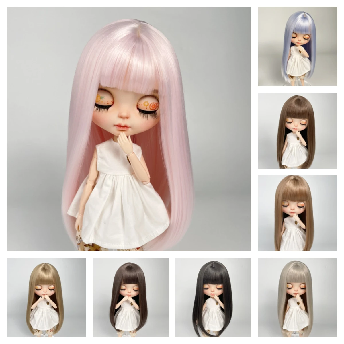 

blyth doll wig suitable for blyth size cute doll wig wig middle split bangs inner buckle soft silk blyth wig doll accessories