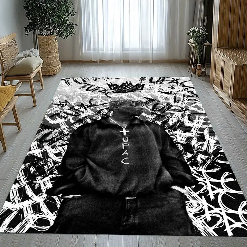 Vintage Tupac 2Pac West Coast Rap Legend Soft Non-Slip Large Area Rug for Living Room,Bedroom Carpet Mat for Sofa,Home Decor