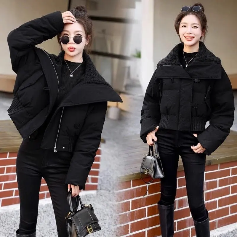 High Quality Luxury Short Parkas Women 2024 Winter Puffer Bomber Jacket Female Warm Cotton Padded Coats Korean Fashion Outerwear