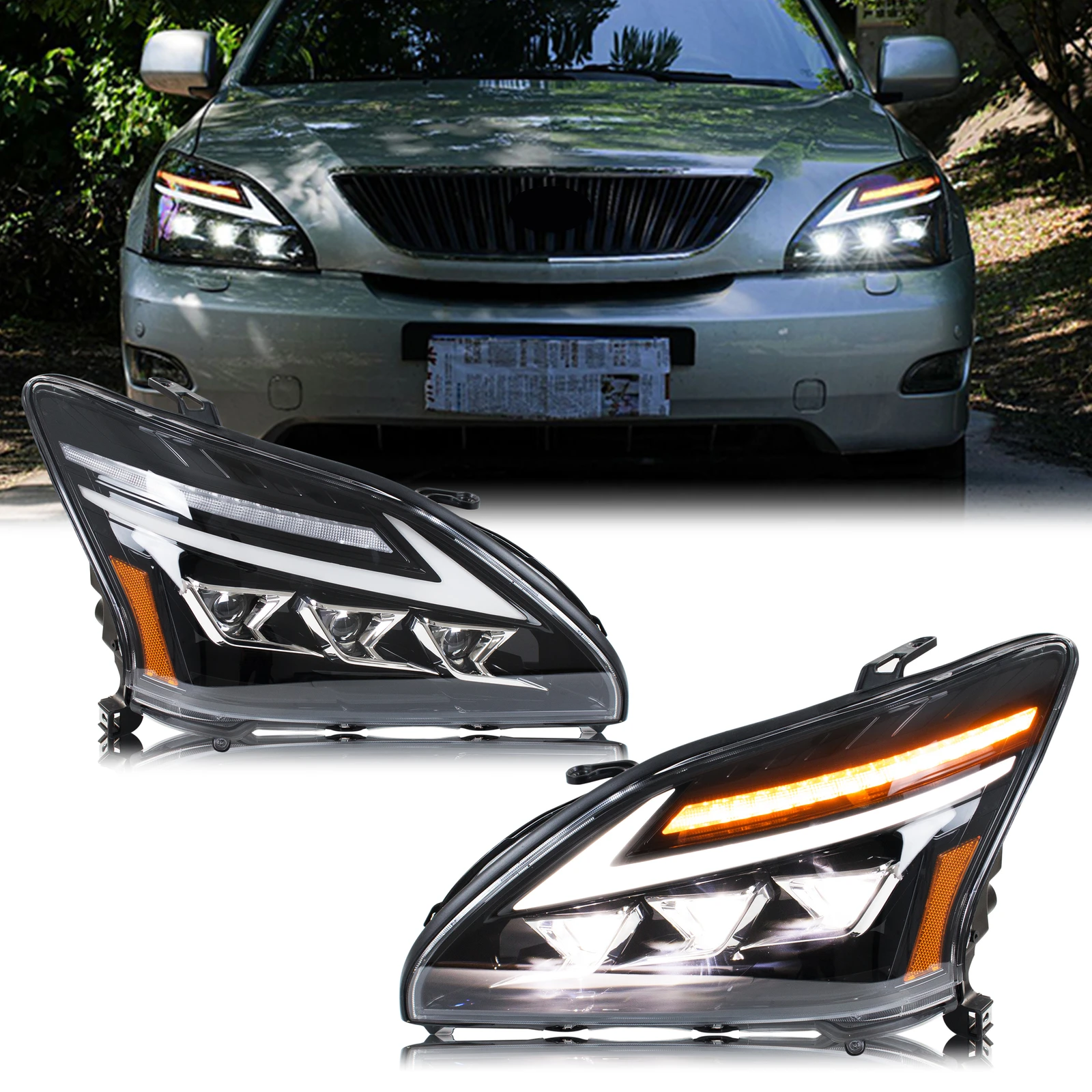 LED-Scheinwerfer für Lexus RX330 RX350 RX400h 2004–2009, DRL-Projektor, sequentielle Blinker-Frontlampen-Baugruppe [nicht passend für AFS]