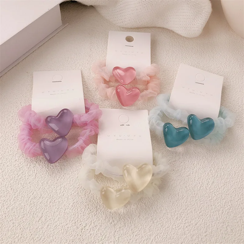 

2pcs French Wave Light Love Small Intestine Hair Band Female Small Fresh Rubber Band Headband Hair Accessories