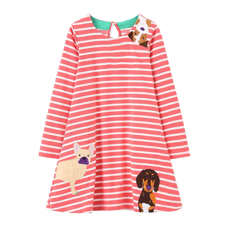 Jumping Meters 4-10T New Arrival Children\'s  Princess Girls Dresses Pockets Striped Autumn Spring Long Sleeve Frocks Baby Dress