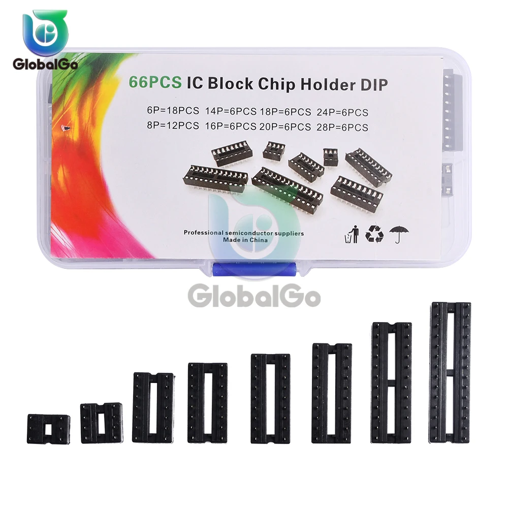 66 шт./лот DIP IC-розетки адаптер типа пайки комплект DIP6 DIP8 DIP14 DIP16 DIP18 DIP20 DIP28 штырьковый разъем DIP