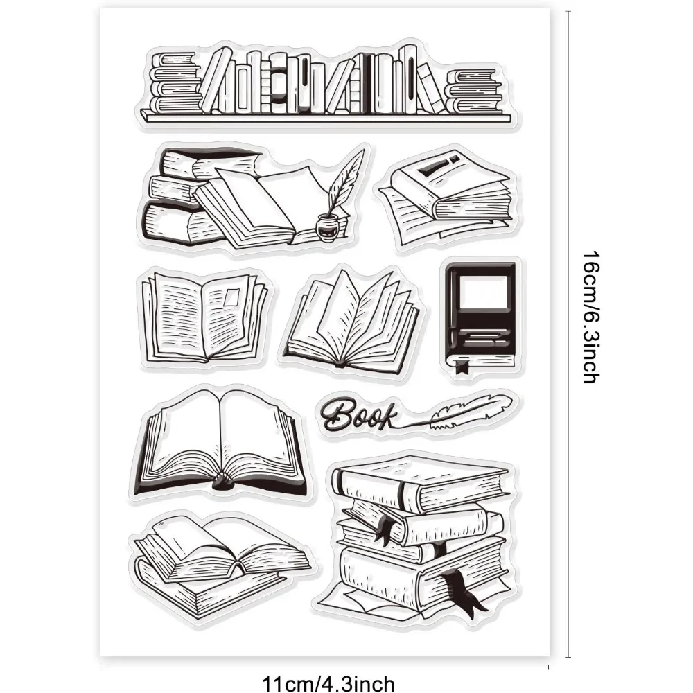 Book Clear Stamps Bookcase Bookshelf Transparent Silicone Stamp Seal for Card Journal Diary Making Decoration and DIY