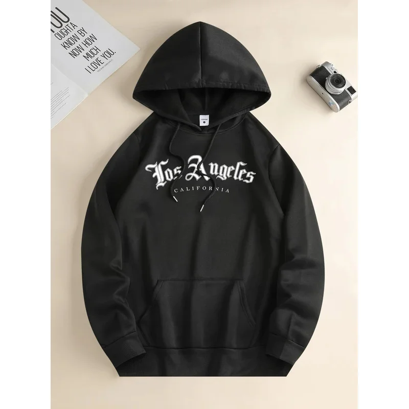 Men's new fashion hoodie, casual daily drawstring hooded sweatshirt lettering, front kangaroo pocket, men's jacket