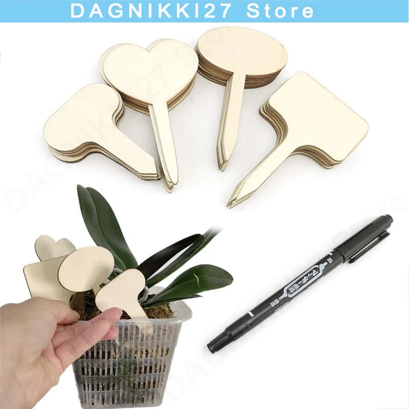 10x T-Type Wooden Plant Labels Eco-Friendly flower Sign Tags Markers with pen Garden for Bonsai Potted Herbs Flowers Tools V27