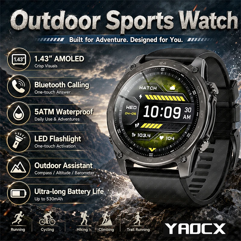 

2026 New T8 Pro 530mAh Battery Smart Watch 5ATM Waterproof BT Calling LED Flashlight Outdoors Compass Military Smart Watch Men