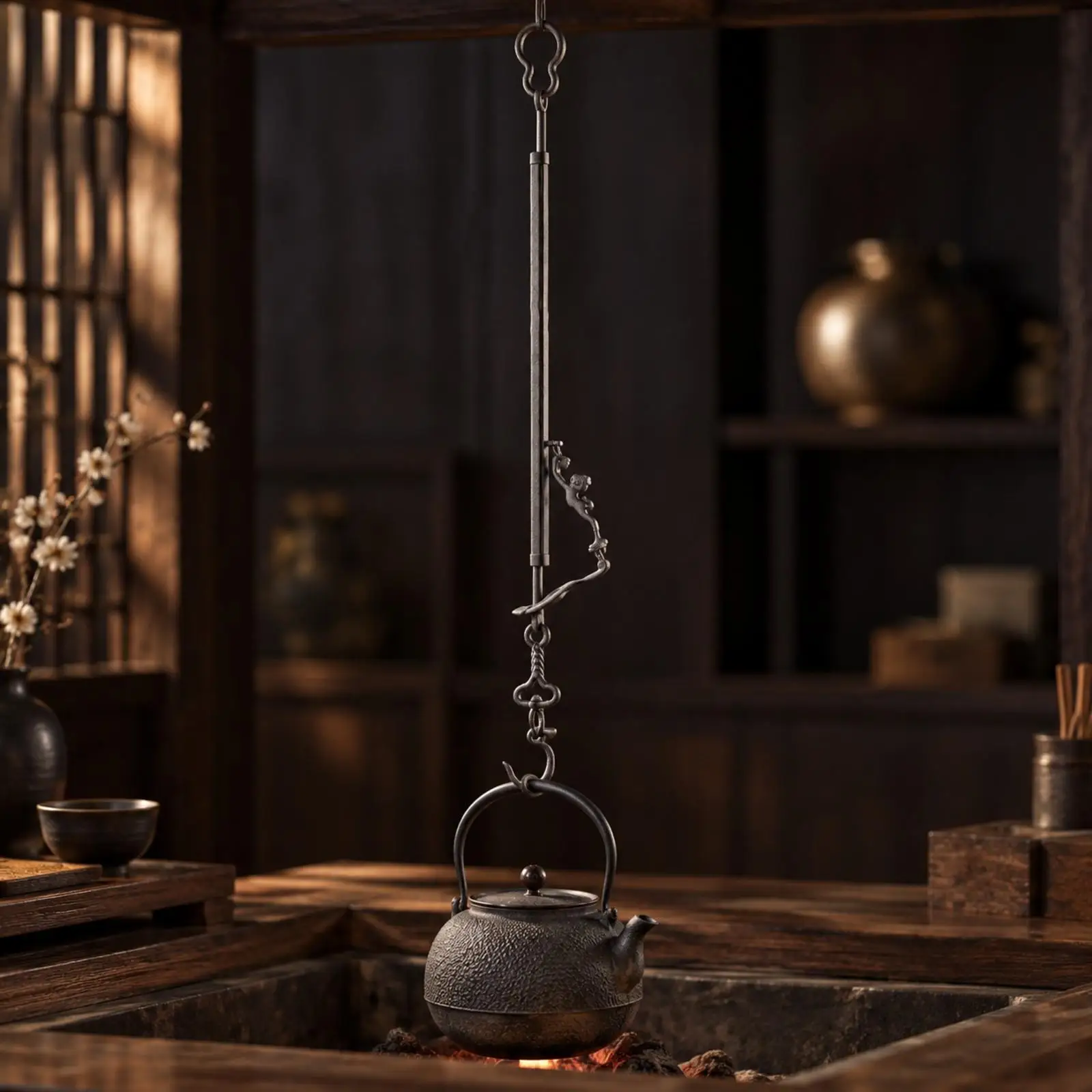 Castiron teapotKettle Hanging Hook Dark Finish Tea Kettle Hanging Hook Sturdy Bracket for Fireplace Cooking, Traditional
