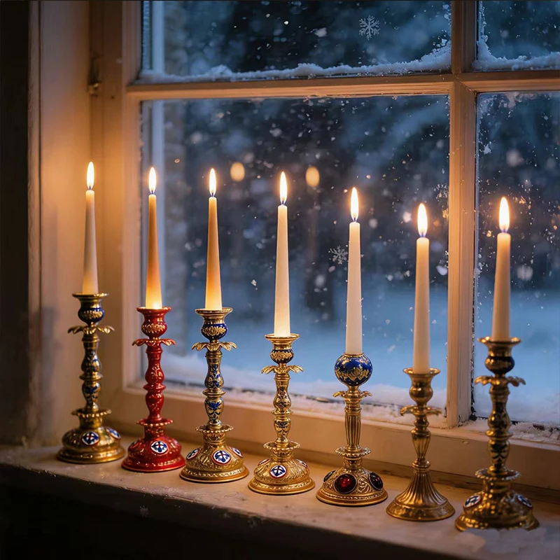 

Byzantine Gold Plated Orthodox Enamel Candlestick for Church Liturgy Home Altar Prayer Religious Devotion Christian Gift Decor