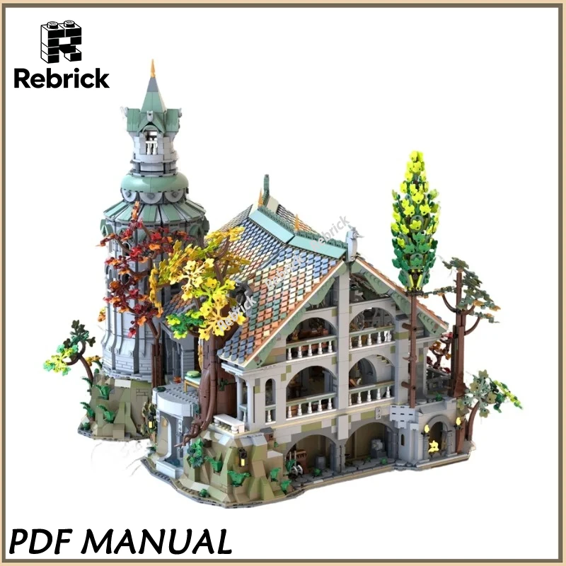 MOC Tower Hall Building Blocks Elven Great Hall Model Forest Scene Bricks Set Adult Collection Toy