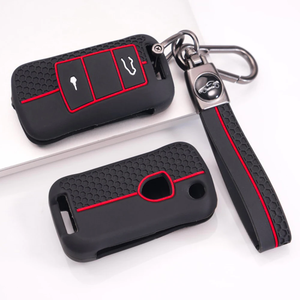 Silicone Key Cover With Wrist Strap For Porsche 911 911 GT3 Cayenne Macan Panamera Cayman Boxster 718 Taycan Carrera Premium