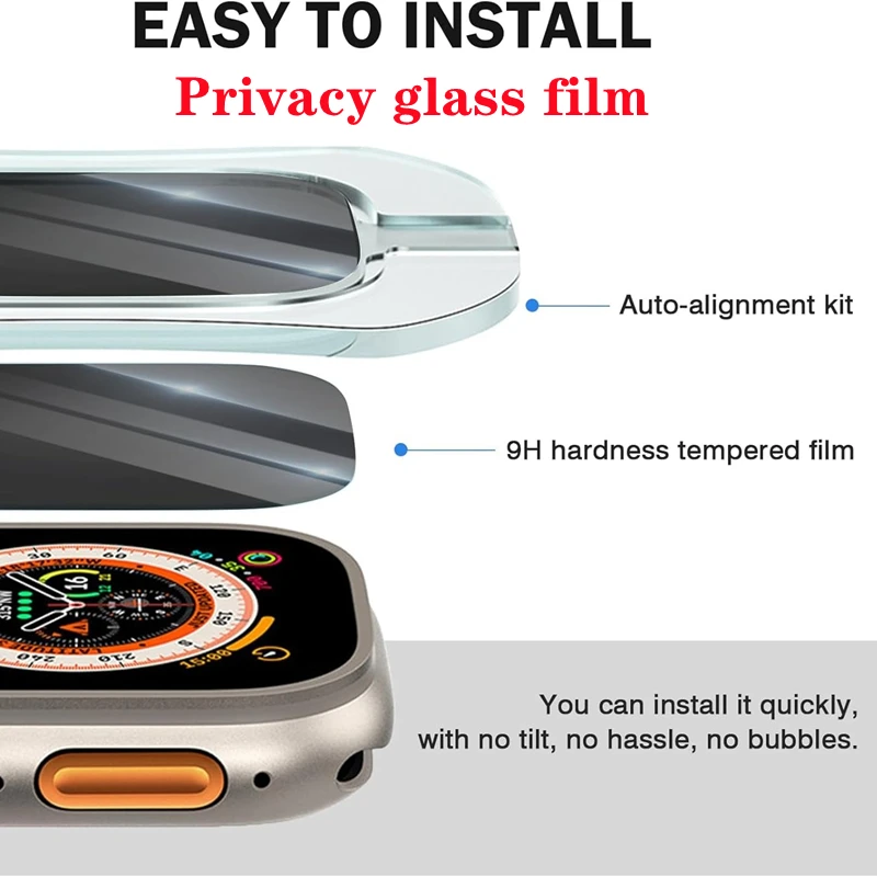 زجاج مقسى لساعة أبل الترا 1 2 3 49 ملم واقي شاشة الخصوصية IWatch Ultra 49 ملم ثانية تركيب طبقة رقيقة واقية