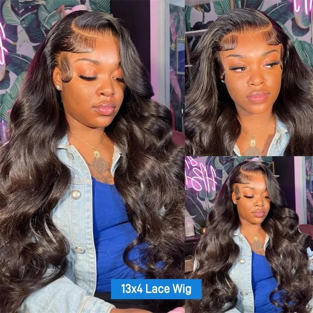 Lafino-Perruque Lace Front Wig Body Wave Naturelle Noire, Cheveux Humains, Densité 200%, 13x6, 13x4, 40 Pouces, pour Femme