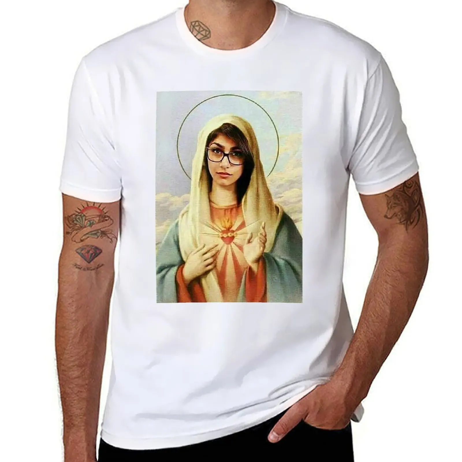

Virgin mary mia khalifa T-Shirt man t shirt cotton funny t shirts cotton T-Shirt