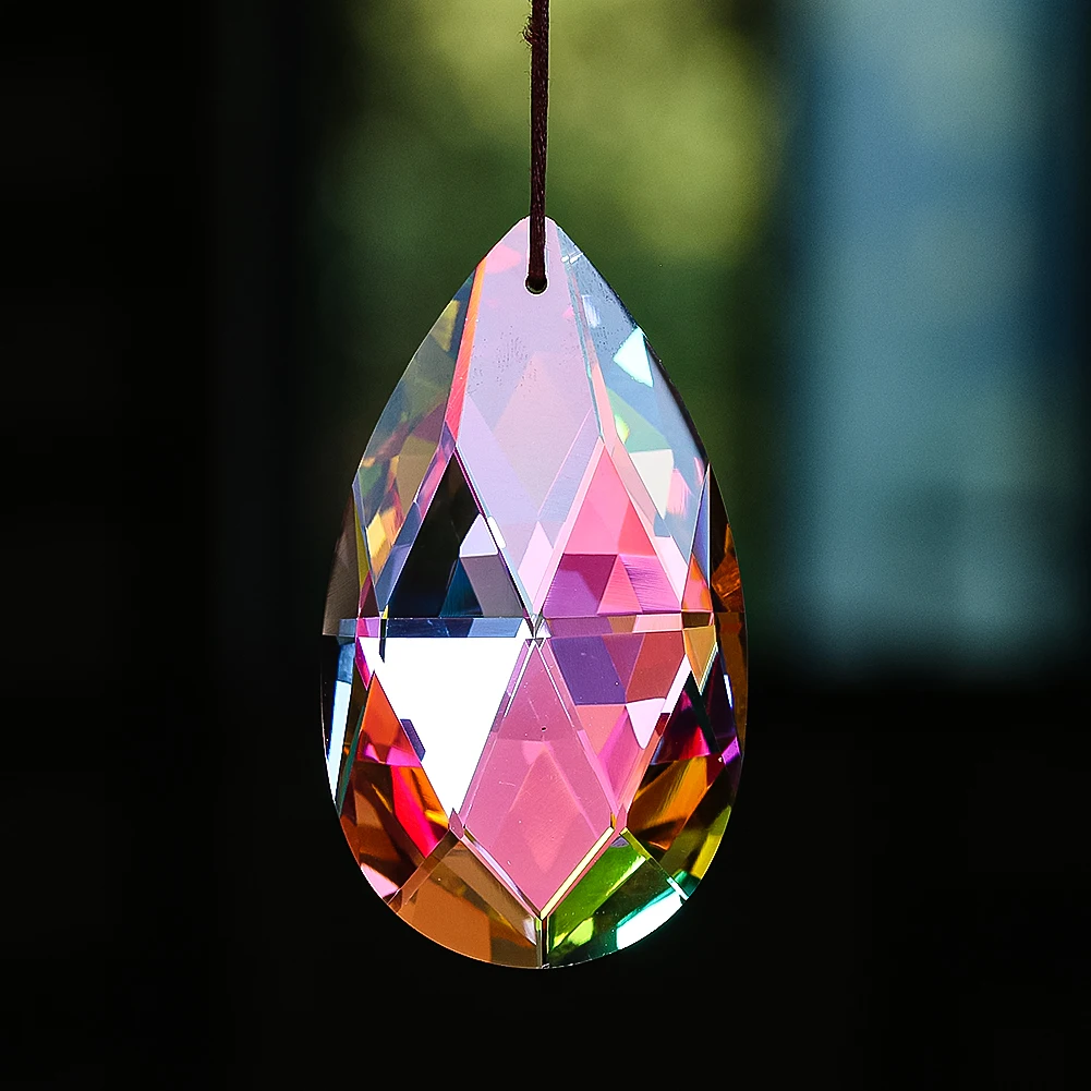 75mm Iridescent Drop Crystal Suncatcher Hanging Rainbow Prism Pendant Faceted Light Catcher Chandelier Parts Window Garden Decor