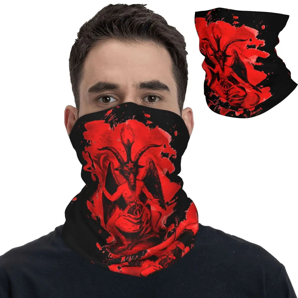 Baphomet Satan Devil Goat Bandana Neck Cover Printed Gothic Mask Scarf Warm Cycling Scarf Hiking for Men Women Adult Windproof