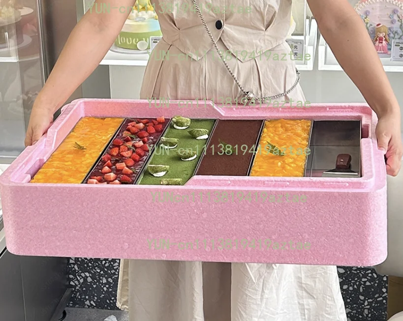 Transparent Lid Display Cold Box for Tiramisu, Commercial EPP Insulated Cake Display Box with Warm Color Light for Stall
