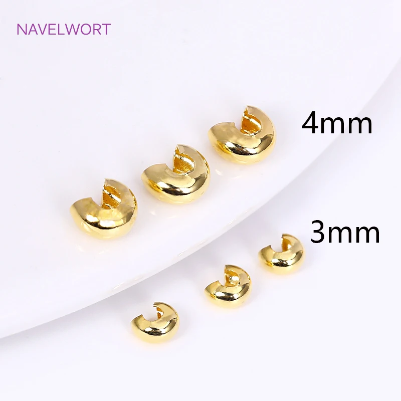 18K Gold Plated Open Crimp Beads Covers Brass Stripe Crimp End Beads Stopper DIY Handmade Crafts Accessories For Jewelry