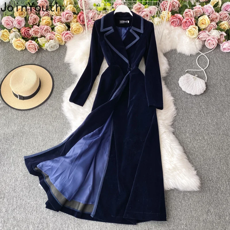 Fall Winter Clothing Temperament Long Trench Slim Waist Tunic Coats Thicked Velvet Vintage Korean Jackets Winterjas Dames 2024