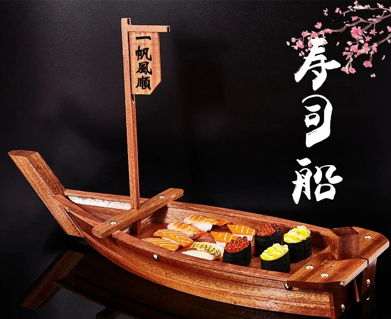 Wooden Dragon Sashimi Boat with Dry Ice, Premium Sushi Platter Tray, Seafood Display Vessel for Restaurant