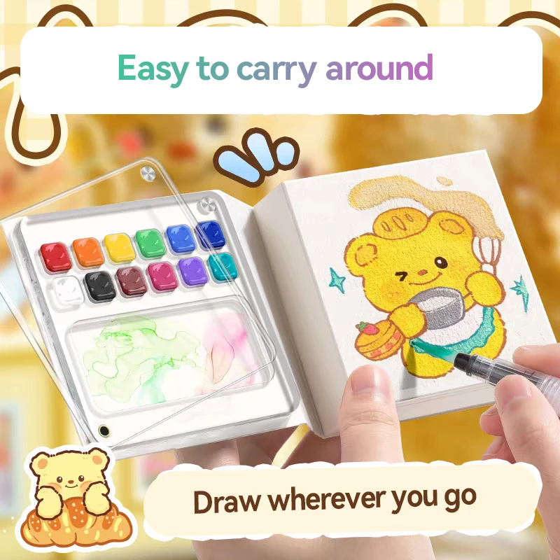 

Портативный 12-цветный набор акварельных красок, альбом для рисования, 50 листов, мини-палитра, лоток для акварельных красок для студентов, путешествий, рисования