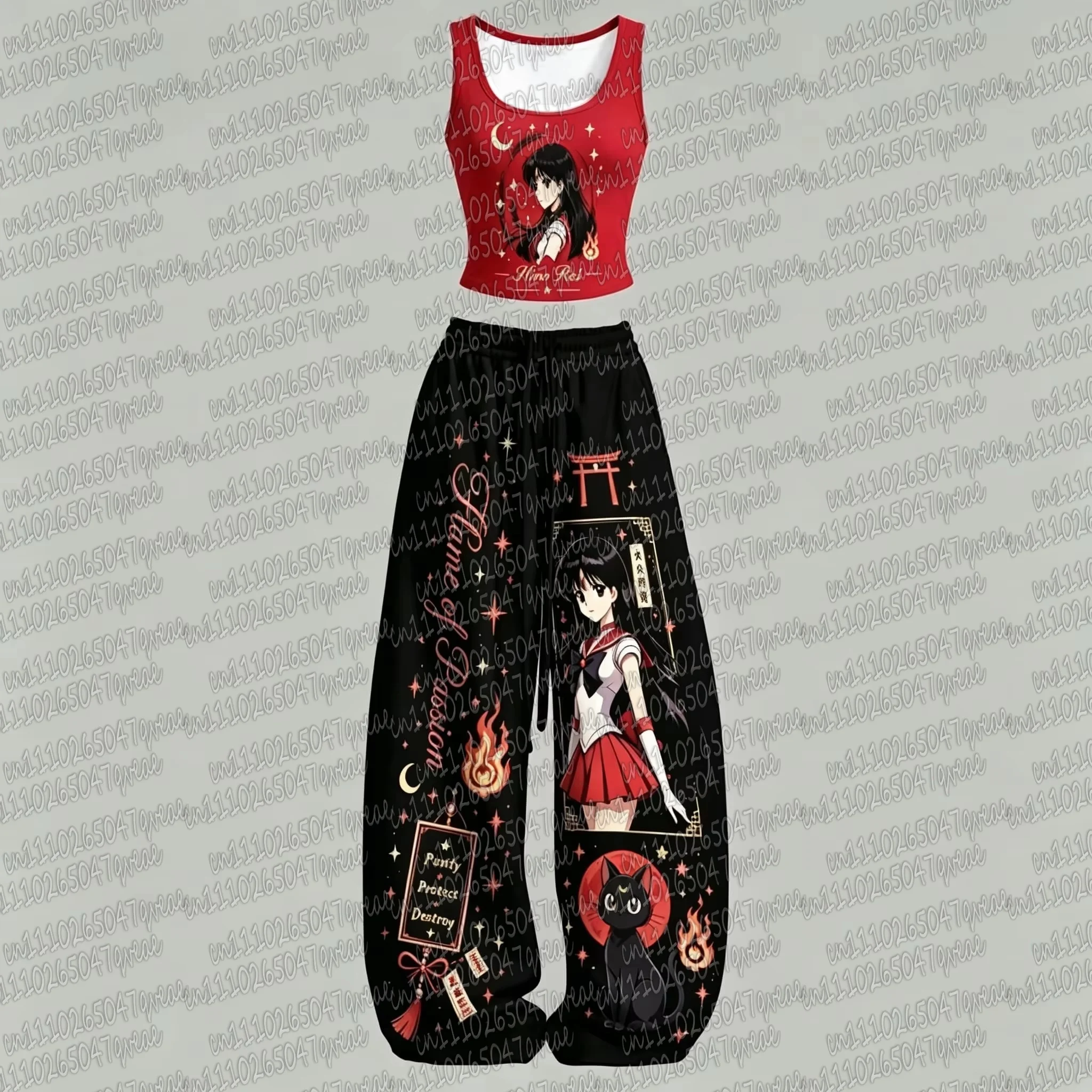 2026 Family Matching Sailor Moon 2 Piece Outfits Tank Top Wide Leg Pants Sets Anime Print Vest Trousers Y2K Streetwear Matching