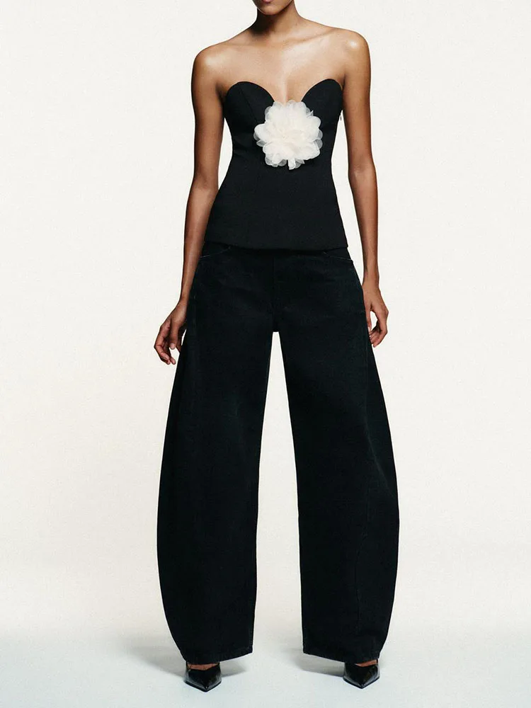 Invierno 2025 nuevo dulce Sexy Color Blo flor tubo Top mujer Faionable ropa étnica traje de escenario blusa