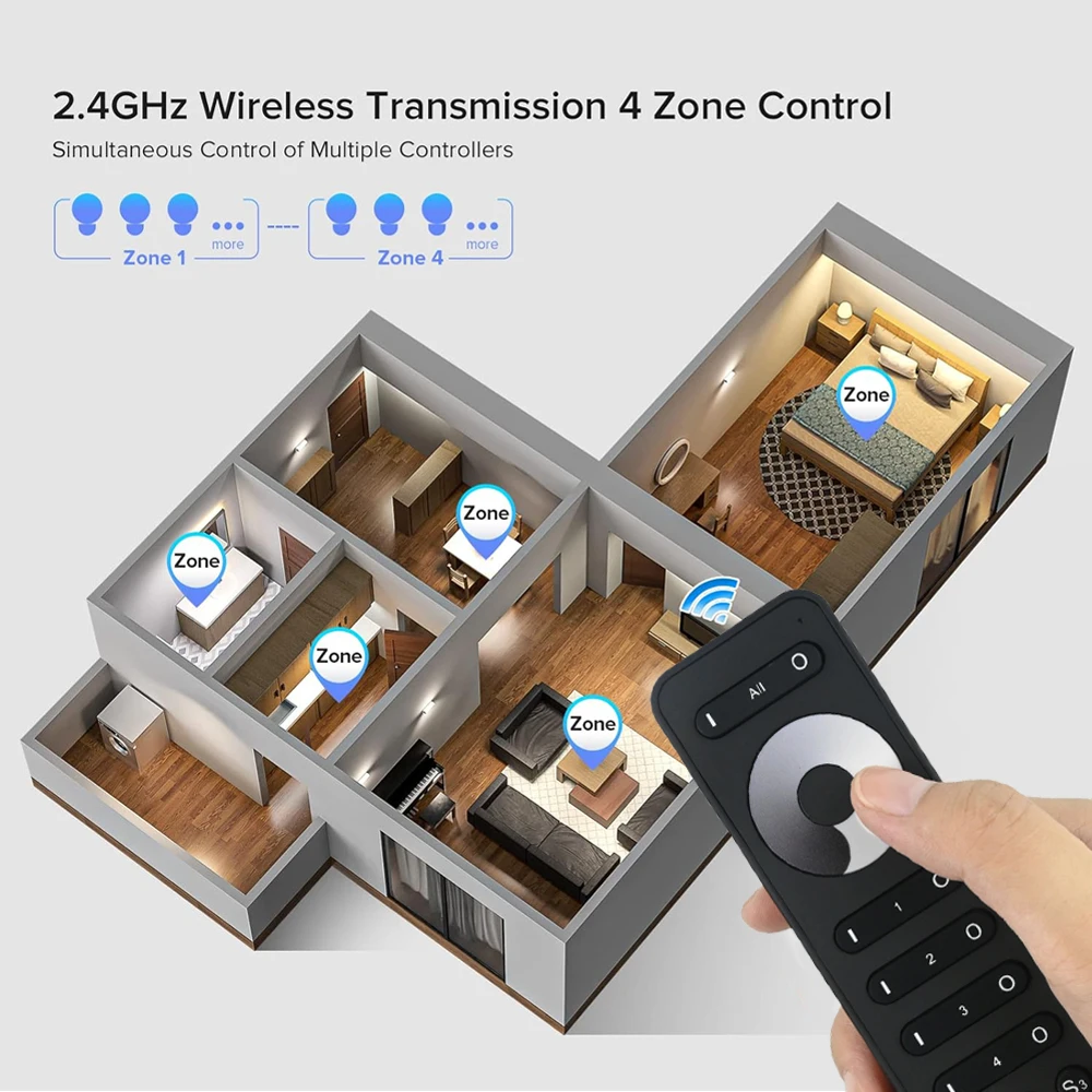 4 Zone Dimming V1 Single Color LED Dimmer DC 5V 12V 24V 36V Push Switch 13-Key Touch Wheel RF 2.4G RS1 Wireless Remote Control