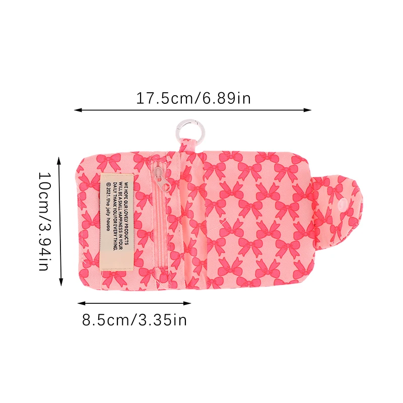 Sac de rangement en toile rose pour filles, imprimé nœud, porte-monnaie, petit portefeuille à fermeture éclair, porte-cartes