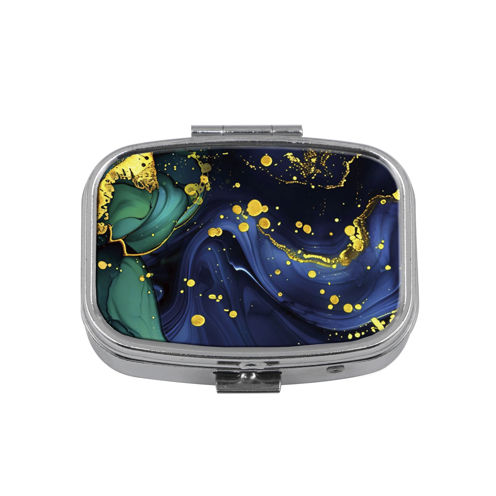 Colorful Glass Butterfly Pill Box Portable Metal Pill Box with Mirror Starry Sky Design Travel Bag Medicine Storage Gift