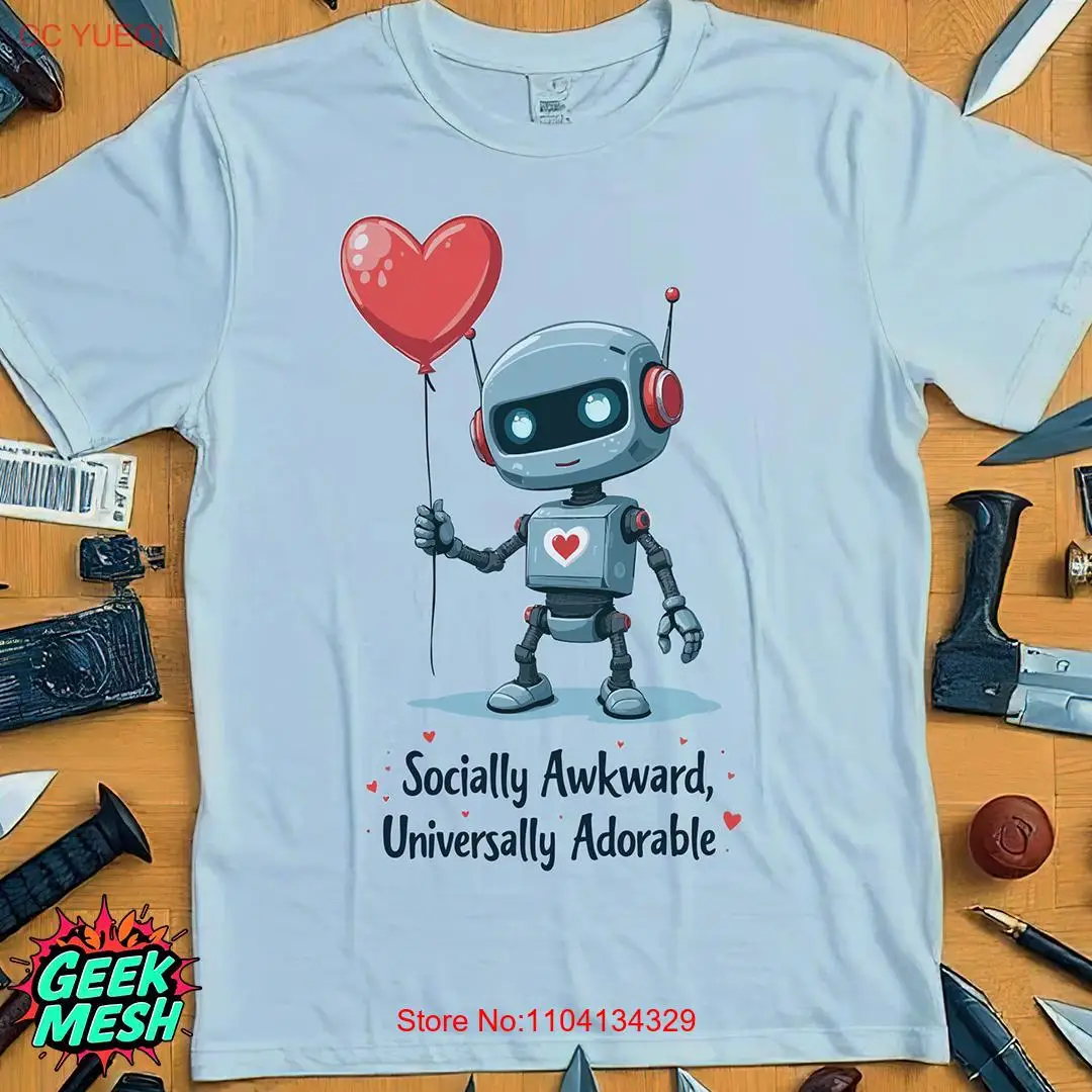 Социоicie нержавеющая, универсальная очаровательная футболка с роботом, светло-голубая с милым дизайном воздушного шара в форме сердца, забавная, причудливая
