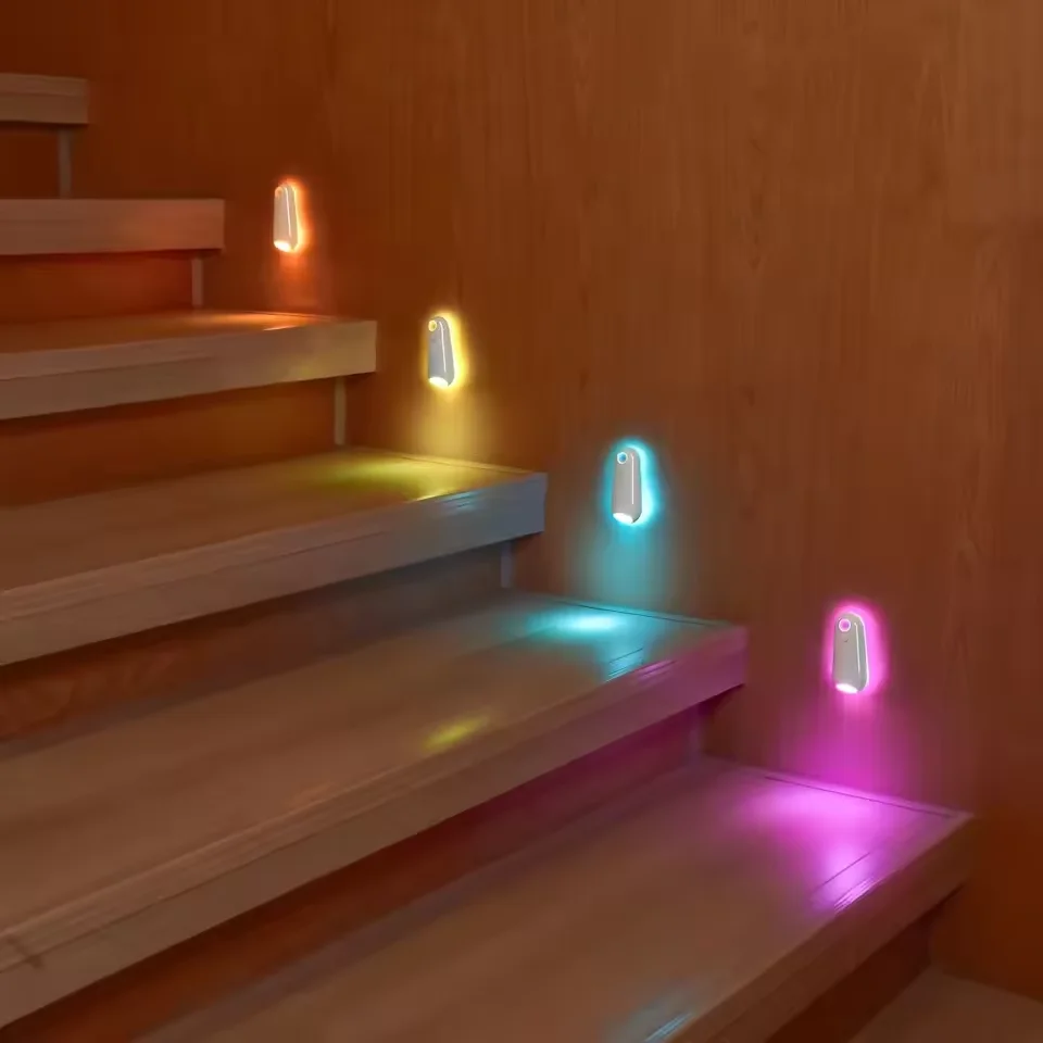 LED Toilet Motion Sensor Light RGB Night Light 8 Light Modes Type-C Rechargeable Lamp Toilet Corridor Passageway Step Lighting