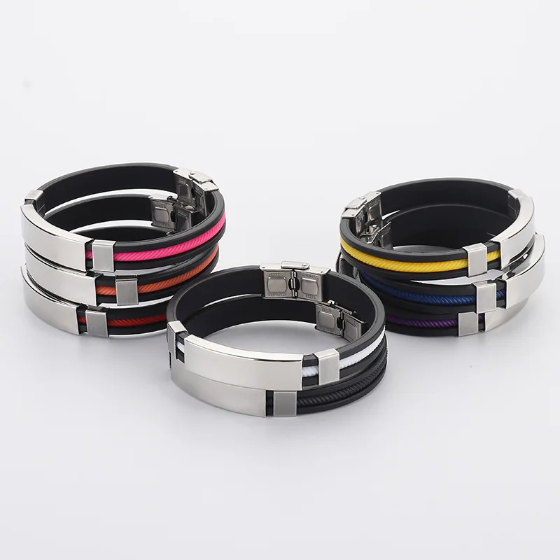 20PCS Stainless Steel Silicone Bracelet Blank For Engrave Metal ID Plate Bracelets To Record Silicone Bracelets