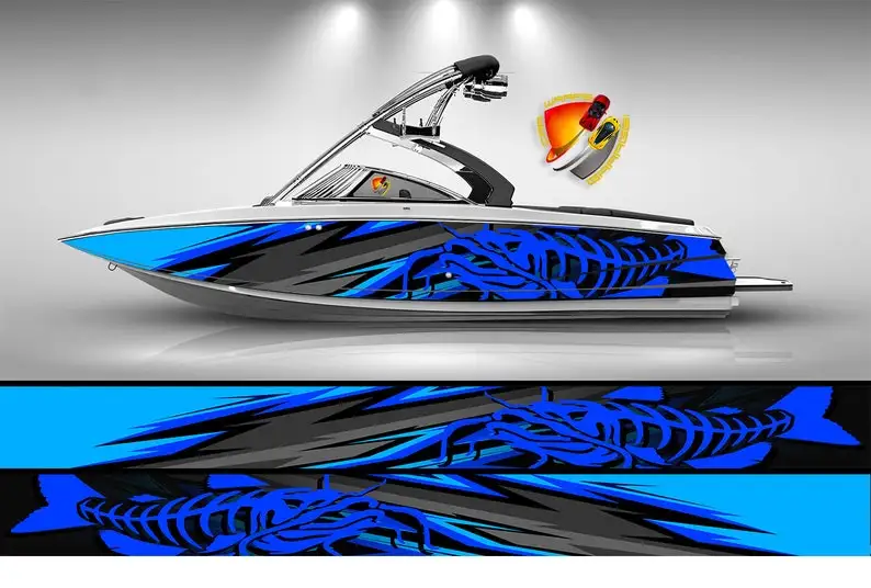 Catfish Blue Graphic Vinyl Boat Wrap Fishing Pontoon Sportsman Decal Sea Water All Boats