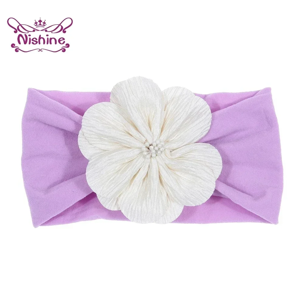 1PCS Baby Girls Fabric Flower with Stamen Nylon Headband Knot Elastic Newborn Toddler Turban Headwraps Kids Hair Accessories