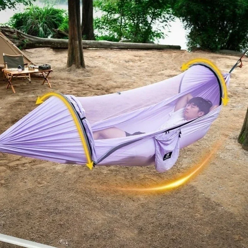 New Outdoor Camping Sunshade Mosquito Proof Hammock Adult Anti Rollover Swing Quick Opening Portable Sunshade Hammock