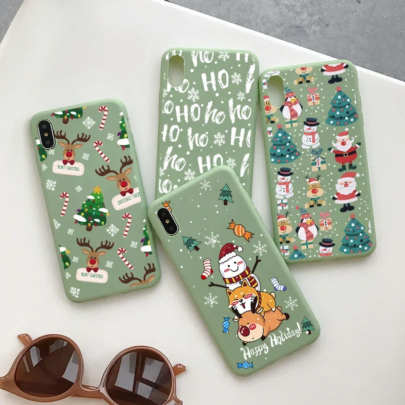 New Year's Christmas Phone Case For iPhone 16 15 14 13 12 11 Pro Max Mini X XS XR 7 8 SE Plus Cartoon Silicone Soft Cover Fundas