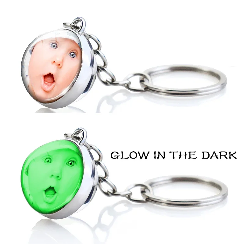 Porte-clés boule de verre avec logo personnalisé, porte-clés bricolage Shoous, photo personnalisée, lueur dans le noir, cadeau pour la famille, les