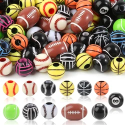 50pcs Acrylic Ball Bead Rugby Tennis Basketball Black 8 Beads Large Hole Spacer Beads For Jewelry Making Bracelet Craft Supplies