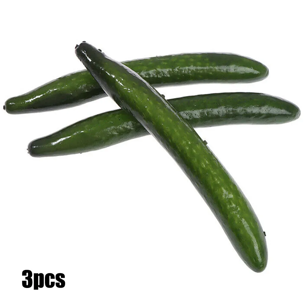 3pc Artificial Fake Cucumber Simulated Green Vegetables Cucumber Props Home Kitchen Decoration Toy Artificial Foods Home Decor ﻿