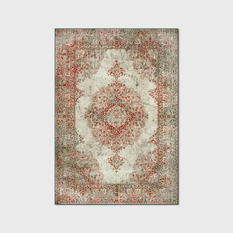 

Retro Persian Court Style Red Gray Ethnic Style Living Room Bedroom Bedside Carpet Decoration Non-slip Stain-resistant Floor Mat