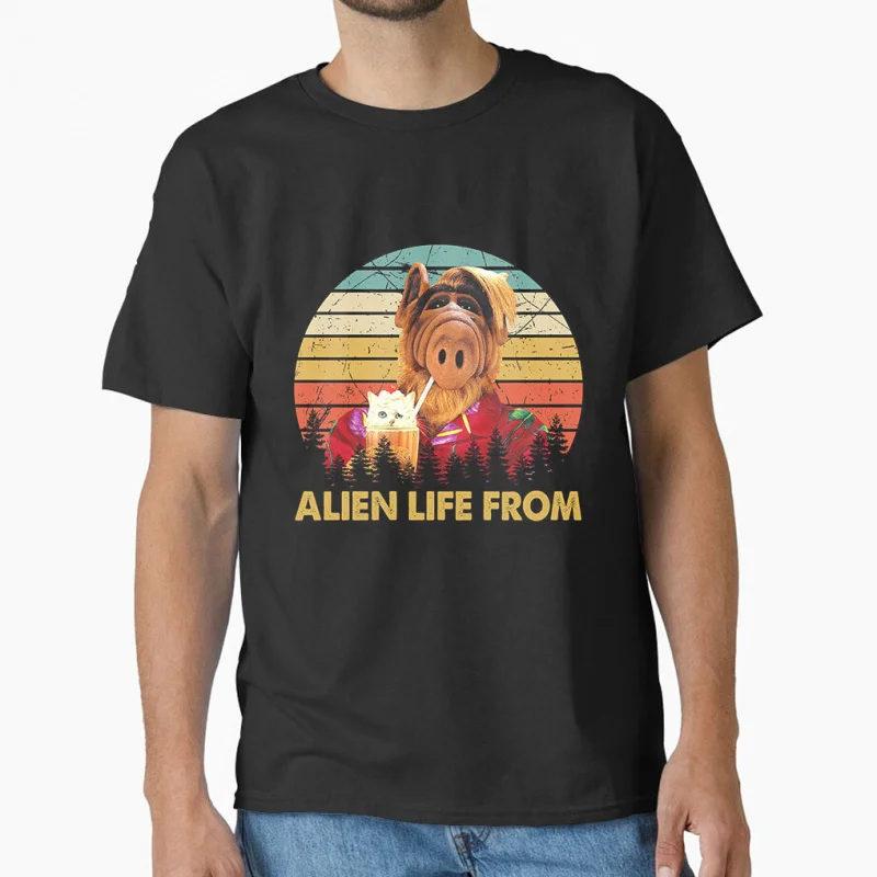 

Винтажная роя 80-х годов Ретро фильм ужасов Чужой жизнь из ТВ-шоу ALF 1986, страшный подарок на Хэллоуин, футболка для любителей кошек, топы большого размера