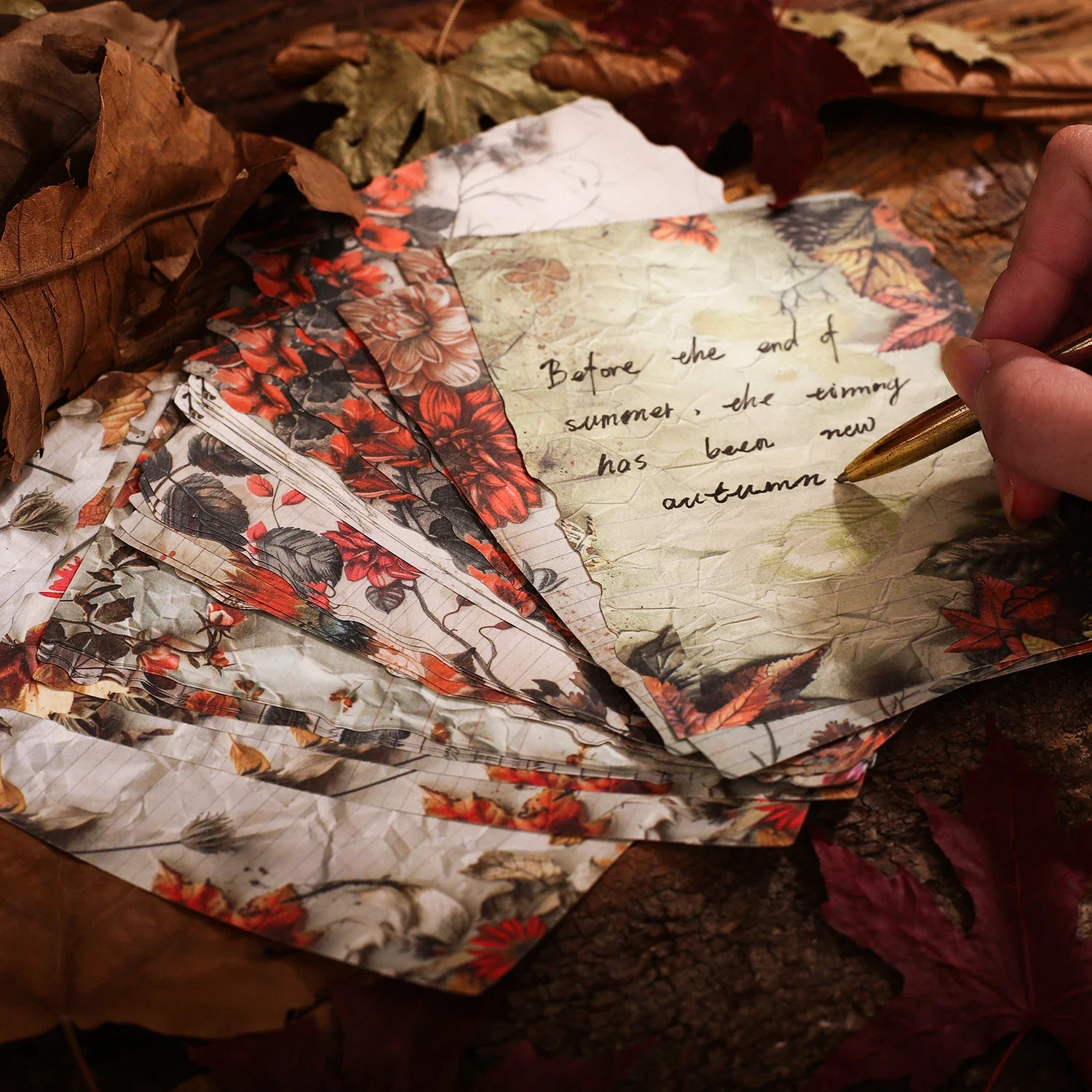 Autumn Letter Series Vintage Border Flower Material Paper Creative DIY Junk Journal Collage Scrapbooking Stationery