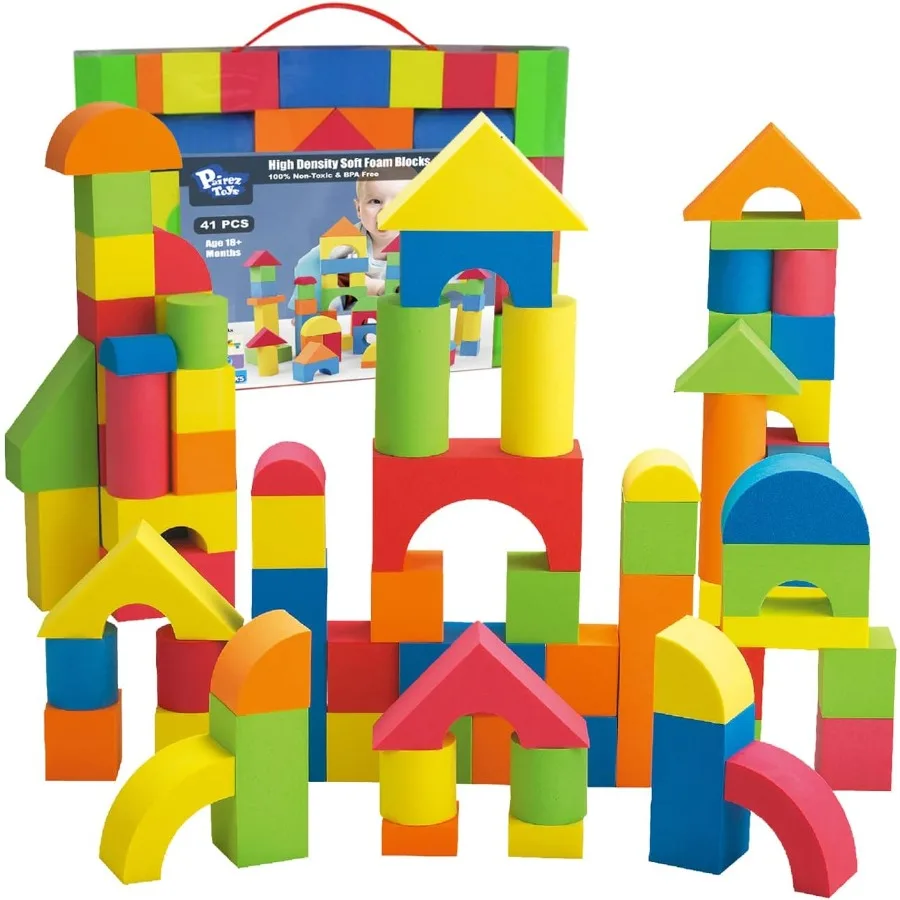 Foam Building Blocks for Toddlers 24 Years Old 41Piece EVA Soft Stacking Blocks Set Safe Baby Bath Foam Toy for Early Learning
