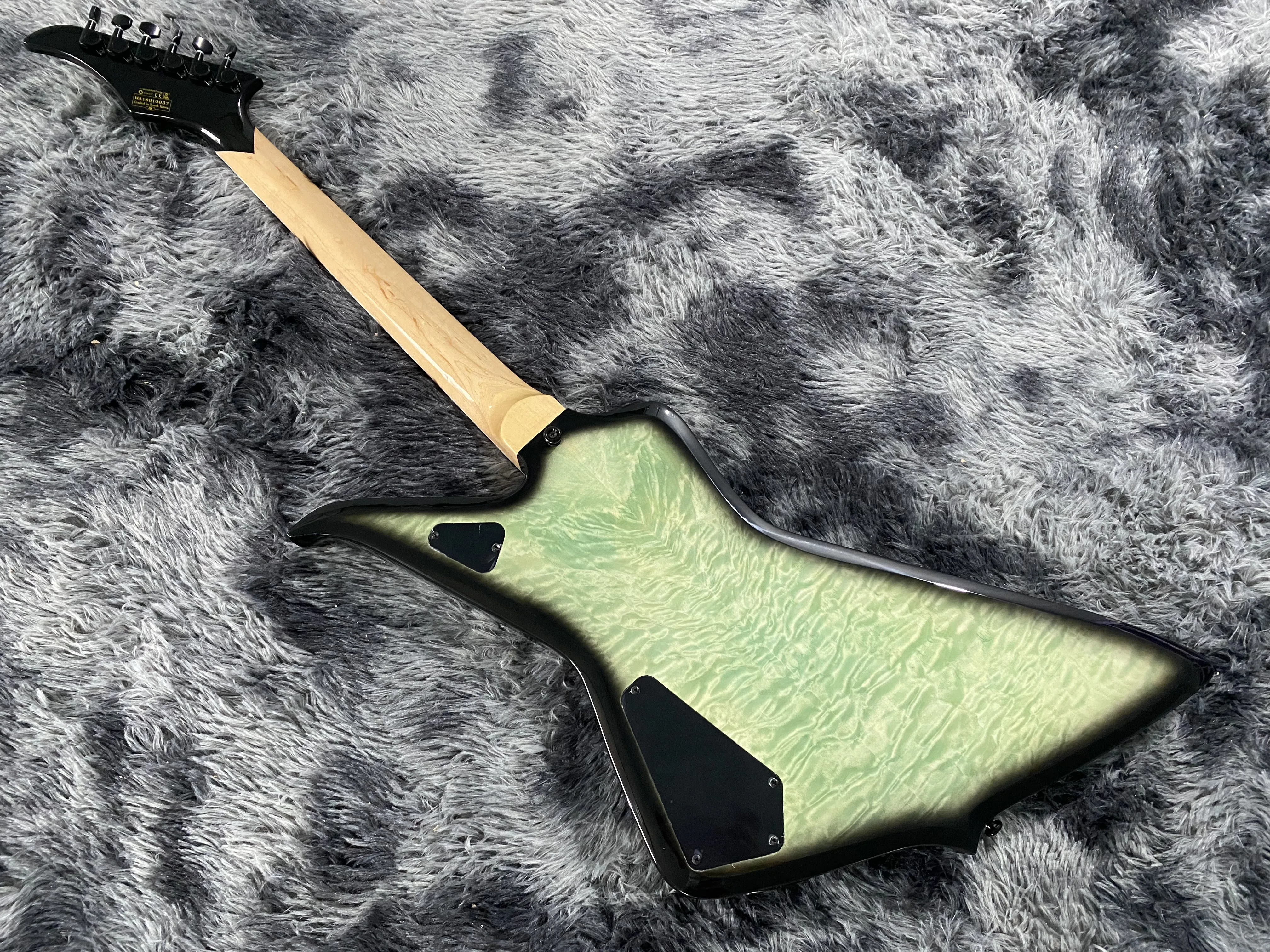 Chinese Electric Guitar Exploer Flame Maple Top Black Hardware Green Color Mahognay Body And Neck