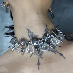 Y2K Punk Dark Hip Hop Spliced Rivet Necklace for Men / Women Titanium Steel Do Not Fade Color Niche Design Collarbone Chain Set