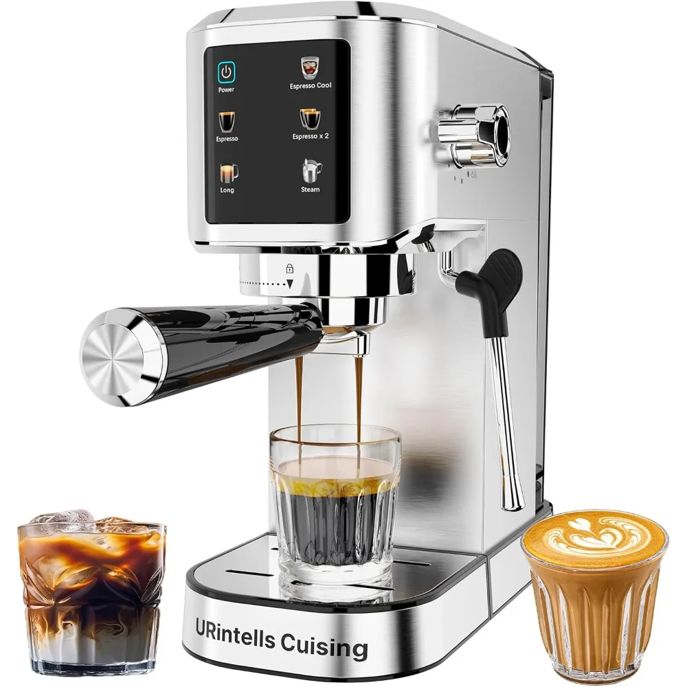 ماكينة اسبريسو 20 بار، ماكينة صنع اسبريسو بشاشة تعمل باللمس مع رغوة الحليب بالبخار، ماكينة قهوة اسبريسو من الفولاذ المقاوم للصدأ للمنزل