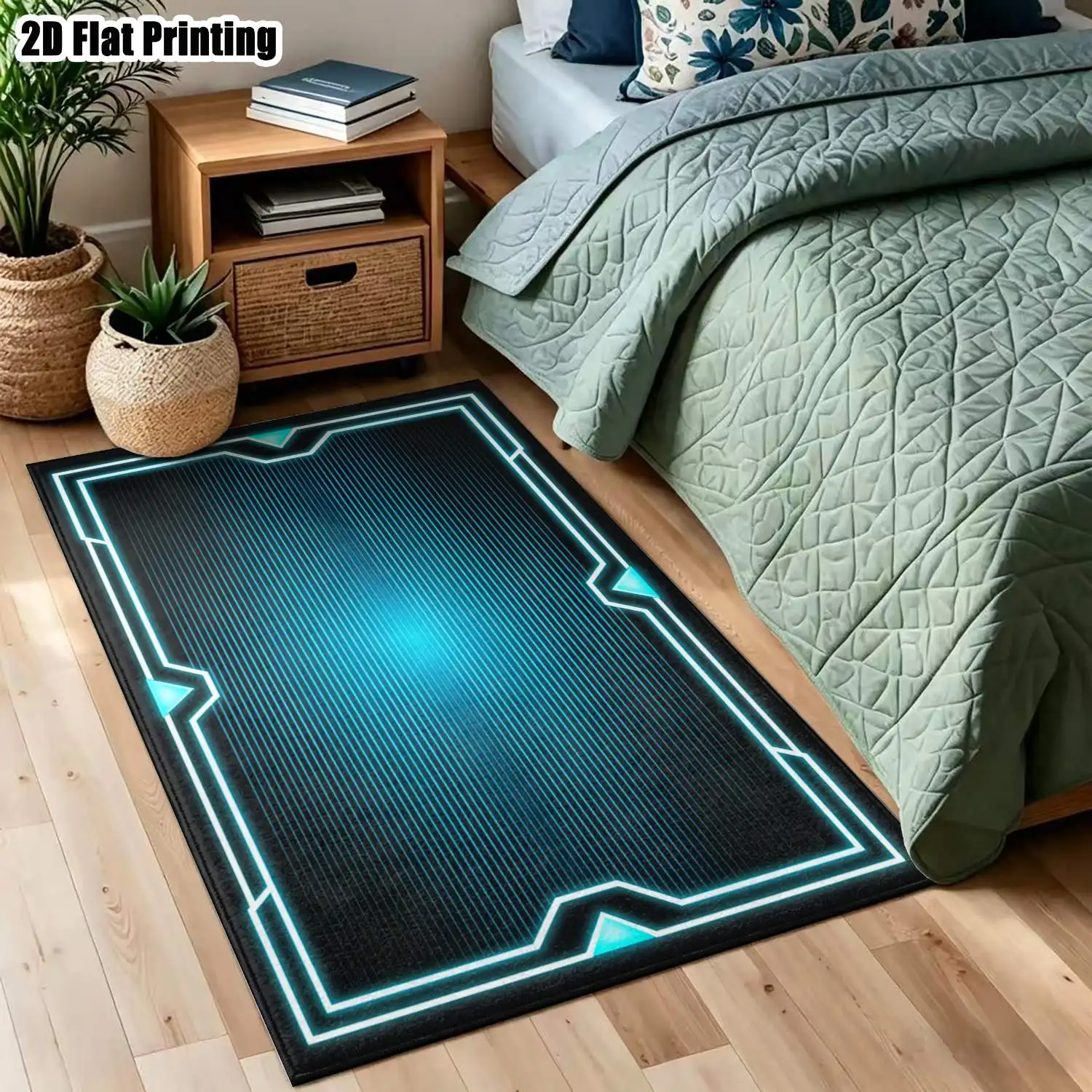 1Pc 2D Printed Blue Black Tech Geometric Carpet, Modern Simple Instagram Floor Mat, Home Decor, Multi-Size, Machine Washable, for Entrance/Dining/Foyer/Bedroom/Study/Living Room