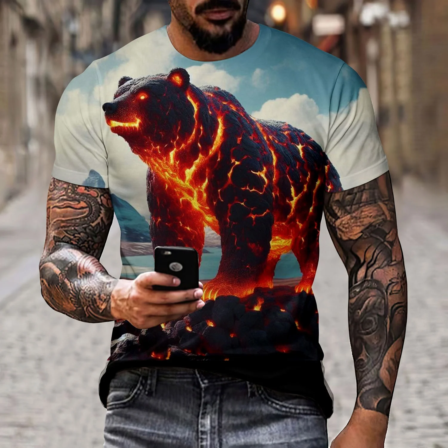 

2025 3D Printed Lava Monster New European and American Best-selling Adult Men's and Children's Short-sleeved T-shirt